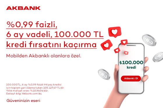 %0,99 faizli toplamda 100.000TL’ye varan kredi fırsatı!